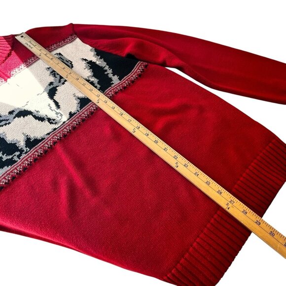 Chaps Ralph Lauren Men 1/4 Zip Moose Sweater Mock Neck Red Black L Cabincore - Picture 12 of 14
